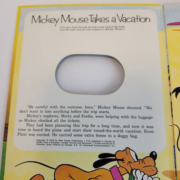 Walt Disney Mickey Mouse Vintage Puppet Book Mickey Mouse Takes A Vacation 1976 - Picture 8 of 12